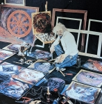 Obraz przedstawiający Stefana Centomirskiego majującego obrazy